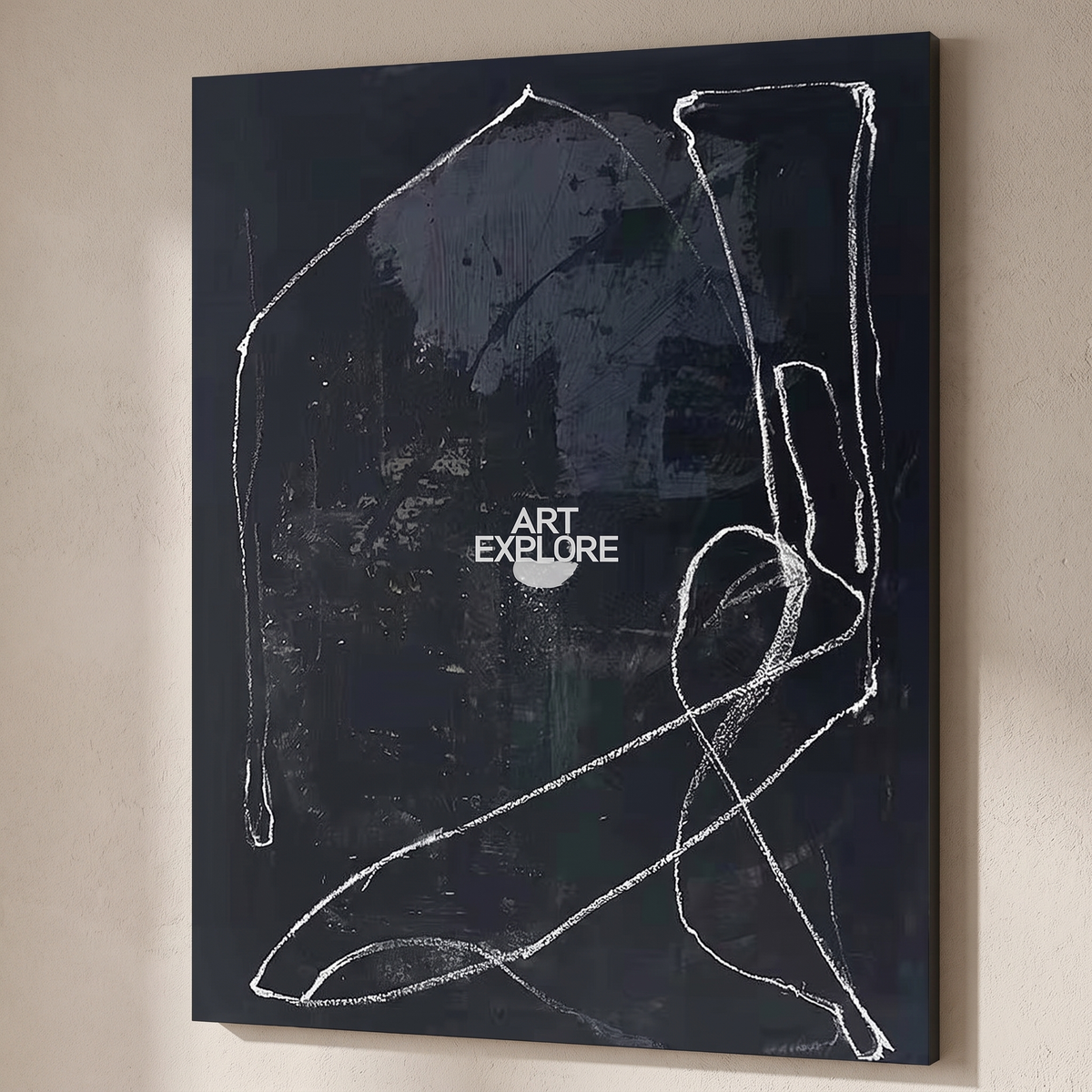 Onyx Black Textured Minimalist Canvas – Hand-Painted Abstract Wall Art – side angle showing texture