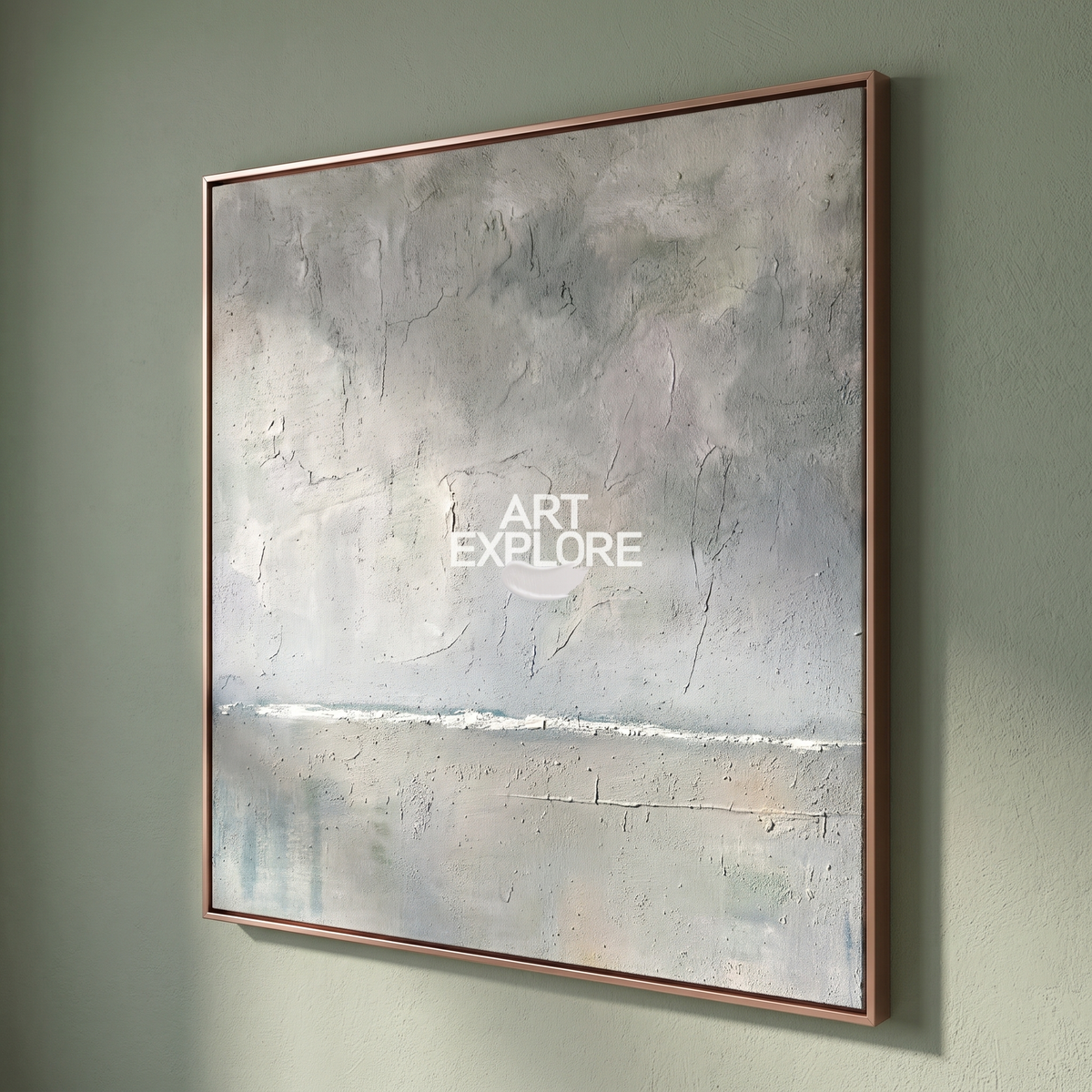 Sage Green Thick-Texture Minimalist Canvas – Hand-Painted Abstract Art – side angle showing texture