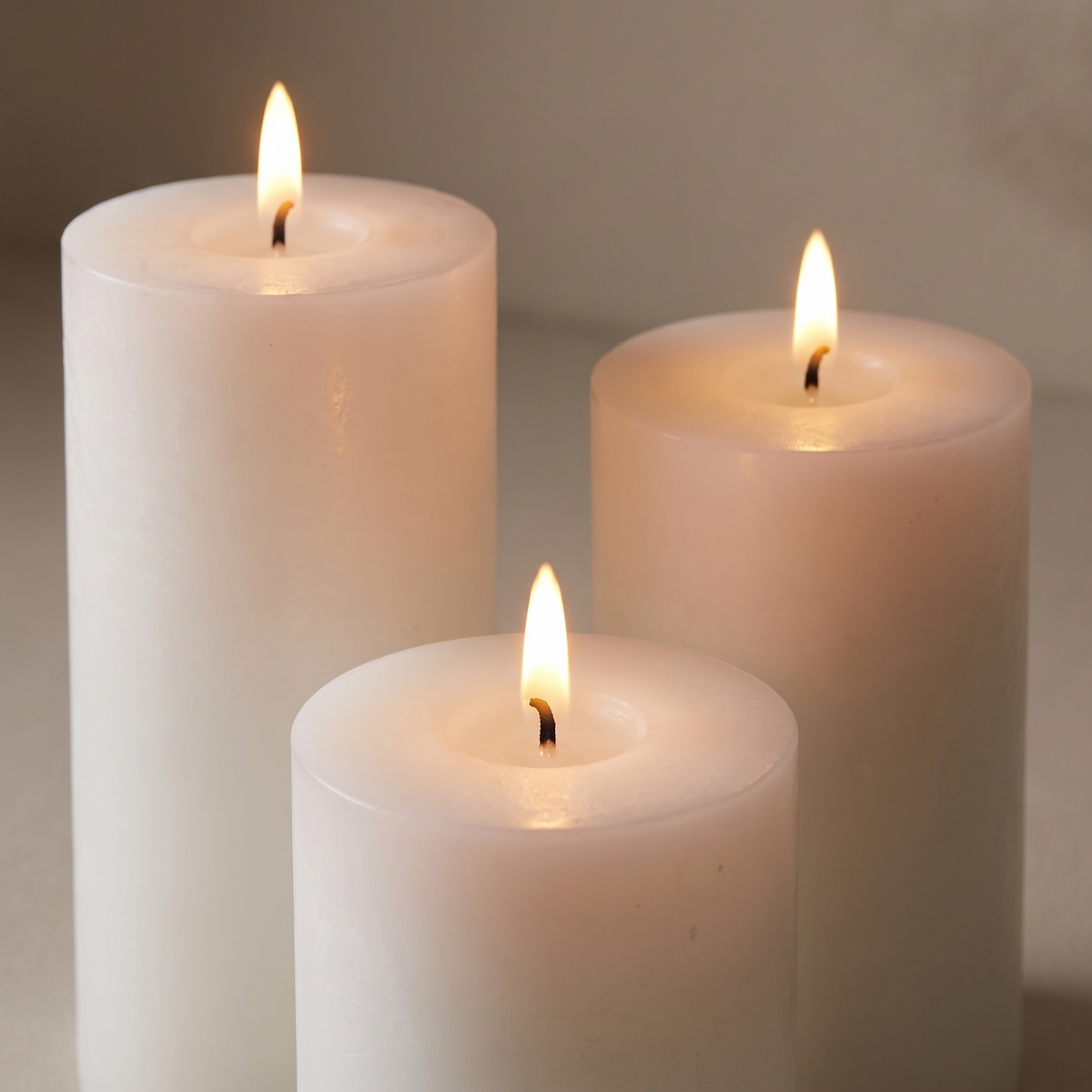 White Wax Flameless LED Pillar Candle – 8cm Wide – close-up detail