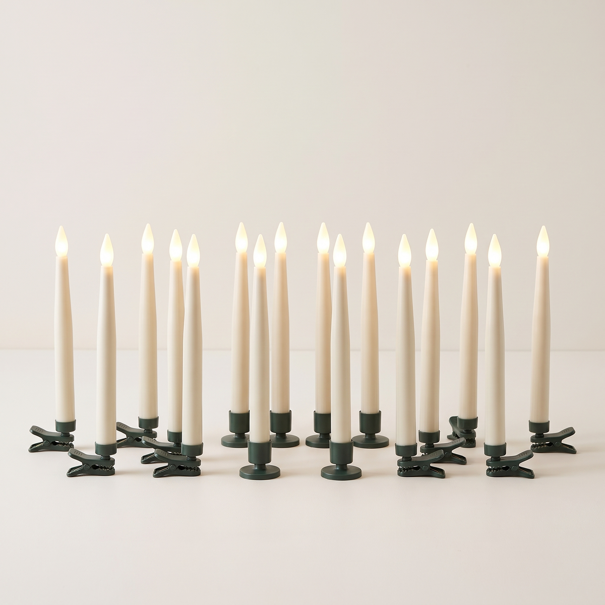 Warm White Wireless LED Taper Candles with Remote – Set of 16 – studio view