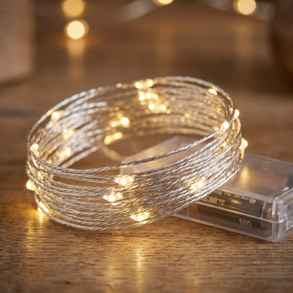 Warm White Micro LED String Lights with Timer – 40 LED, 3.9m – close-up detail