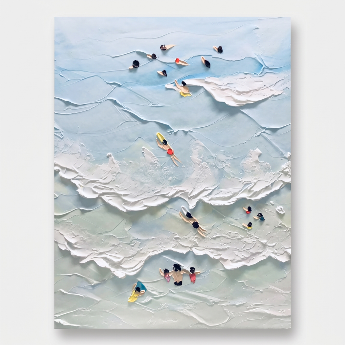 Beach Joy Blue & White Plaster Ocean Canvas – Hand-Painted Coastal Art – close-up detail