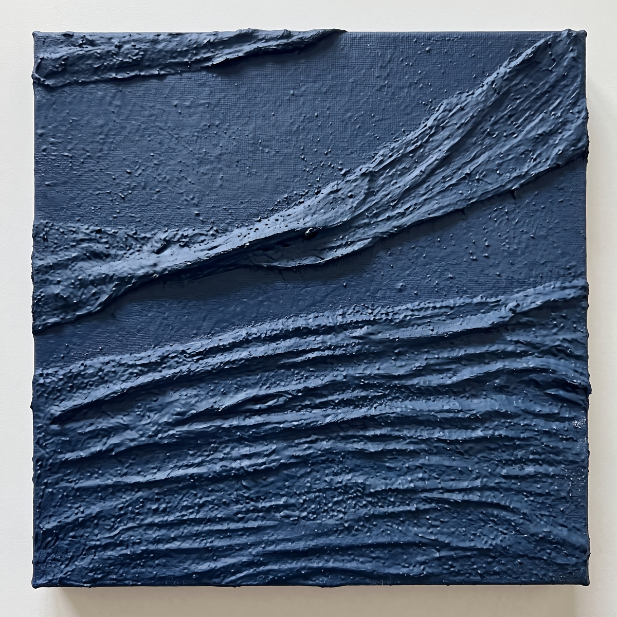 Azure Ripple Deep Blue Textured Ocean Canvas – Hand-Painted Wall Art – close-up detail