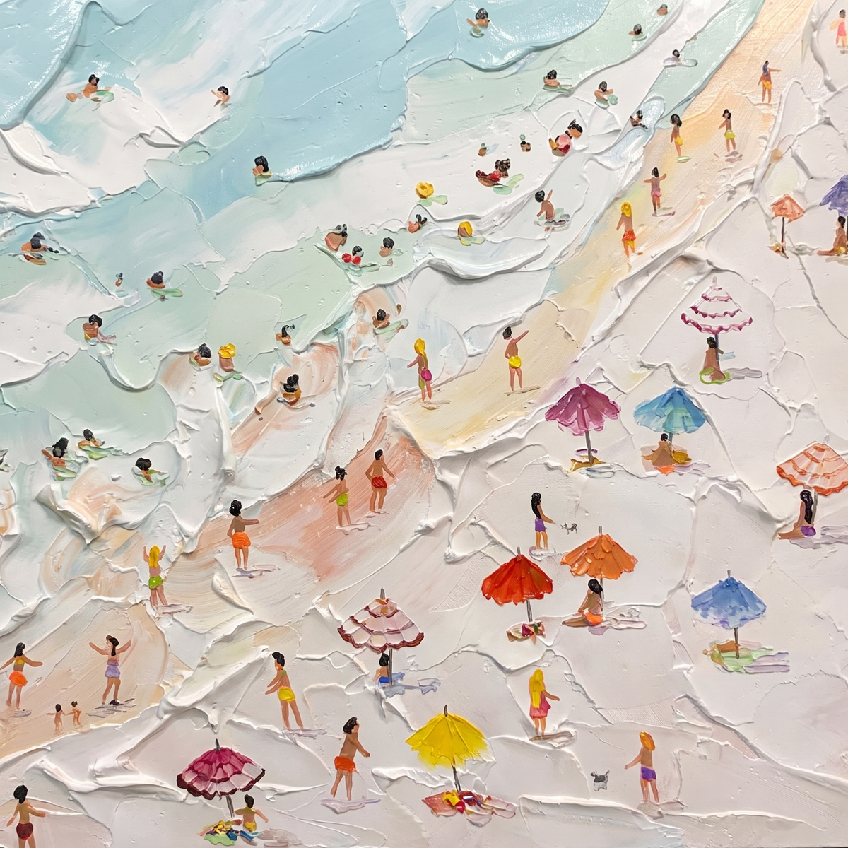 Seaside Holiday Textured Beach Landscape Canvas – Hand-Painted Panoramic – close-up detail
