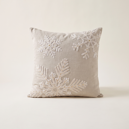 Beige & White Snowflake Christmas Cushion Cover – 50cm – studio view