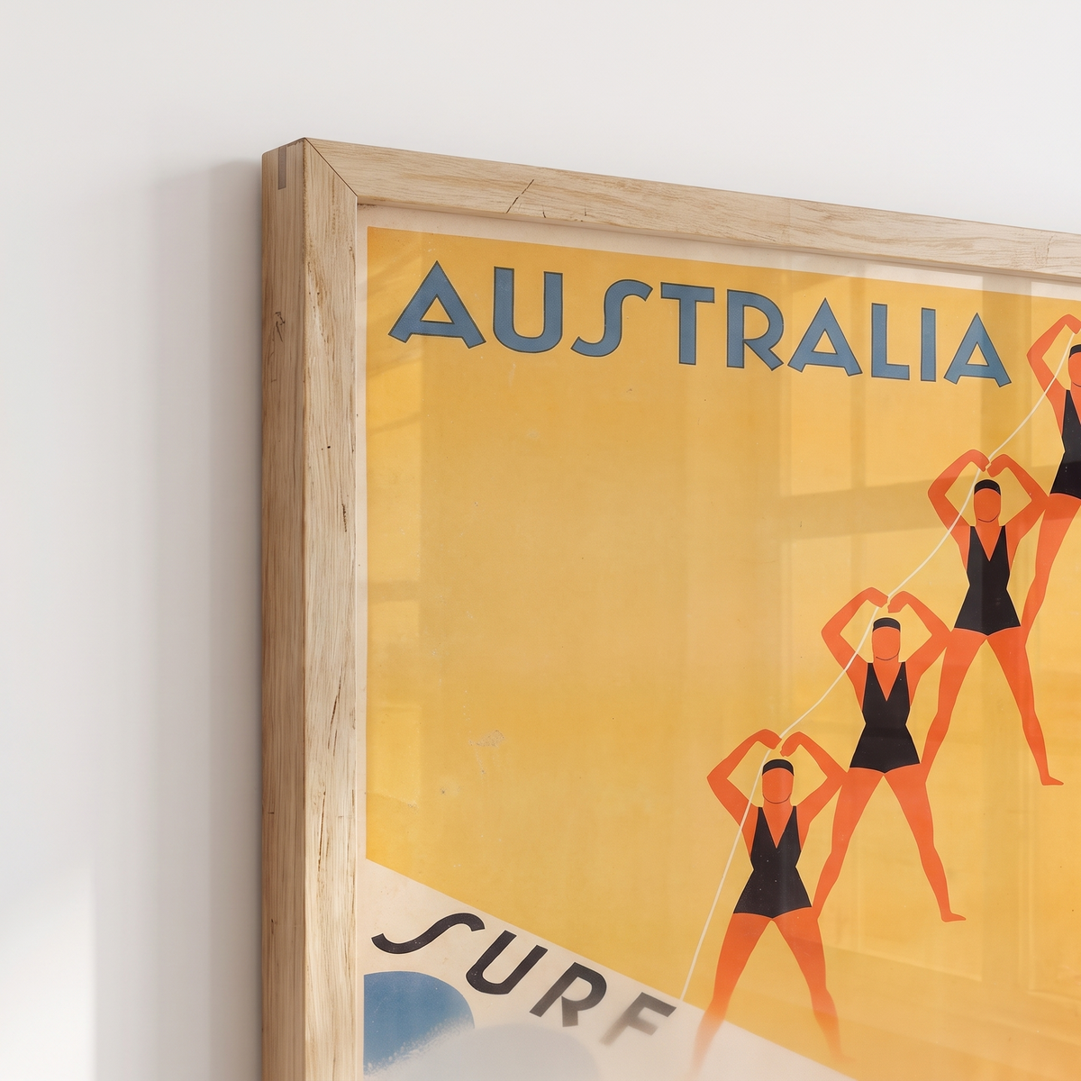 1930s Australian Surf Club Vintage Travel Poster – Framed Art Print – close-up detail