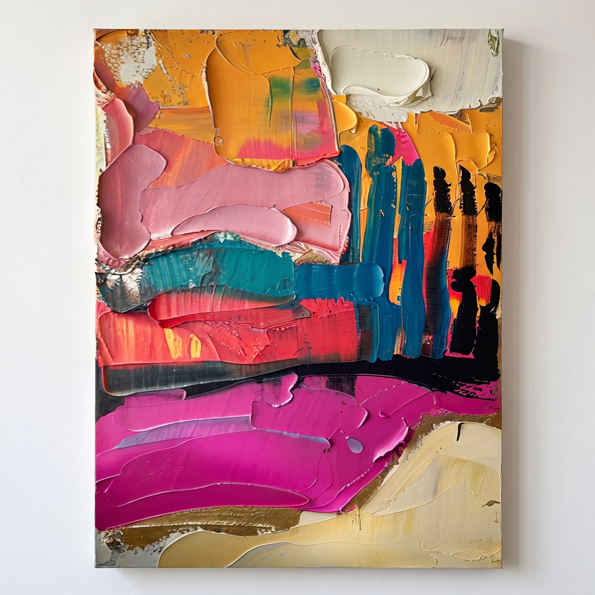 Blush Horizon Pink Textured Abstract Canvas – Hand-Painted Wall Art – close-up detail