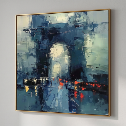 Paris Arc de Triomphe Blue City Canvas – Hand-Painted Oil Wall Art – side angle showing texture