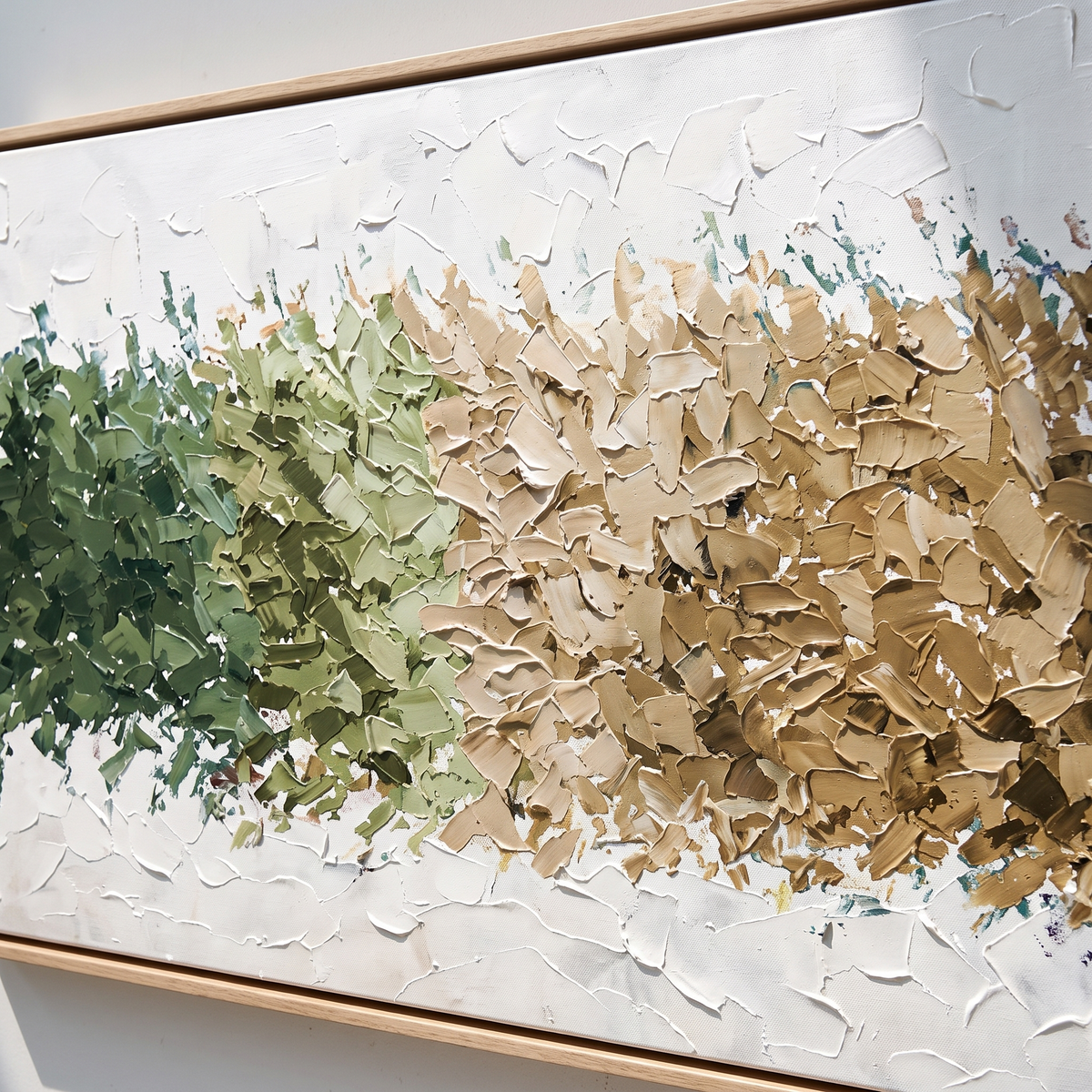 Autumn Mosaic Green & Gold Textured Abstract Canvas – Hand-Painted – close-up detail