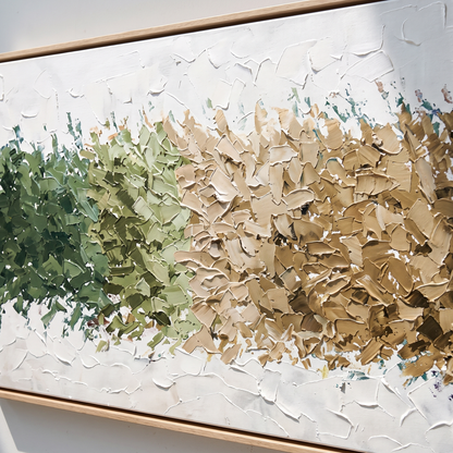 Autumn Mosaic Green & Gold Textured Abstract Canvas – Hand-Painted – close-up detail