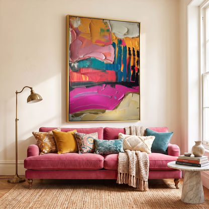 Blush Horizon Pink Textured Abstract Canvas – Hand-Painted Wall Art – side angle showing texture