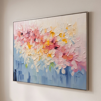 Petal Bloom Pink Textured Floral Canvas – Hand-Painted Wall Art – side angle showing texture