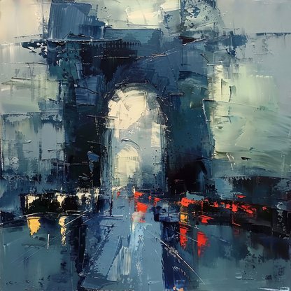 Paris Arc de Triomphe Blue City Canvas – Hand-Painted Oil Wall Art – close-up detail