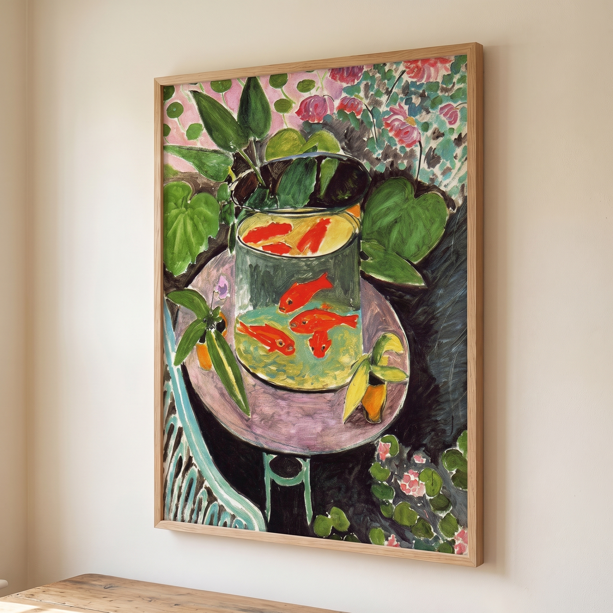 Goldfish by Henri Matisse – Framed Fauvist Still Life Art Print – side angle showing texture