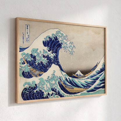 The Great Wave off Kanagawa by Hokusai – Framed Japanese Art Print – side angle showing texture