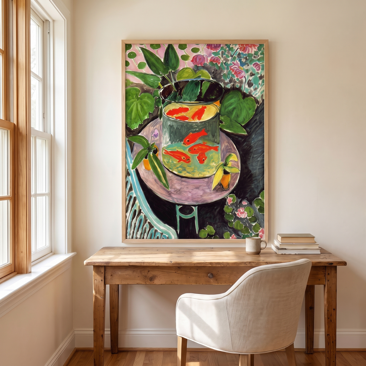 Goldfish by Henri Matisse – Framed Fauvist Still Life Art Print – shown in a room for scale