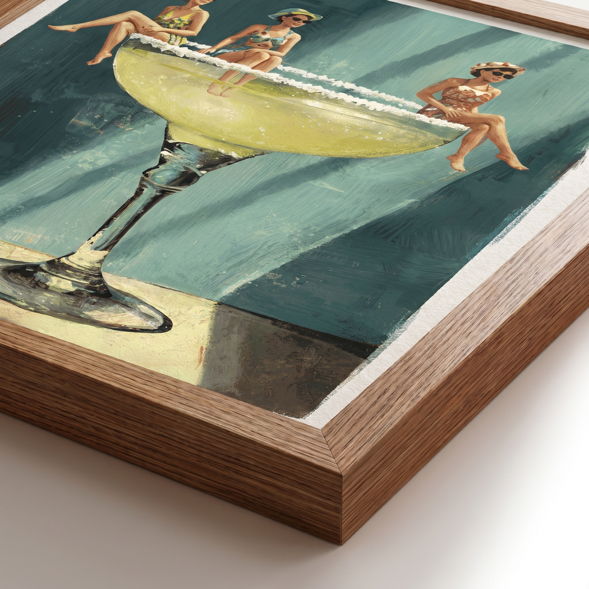 Salt Rim Retro Martini Glass Print – Framed Cocktail Bar Wall Art – close-up detail