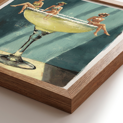 Salt Rim Retro Martini Glass Print – Framed Cocktail Bar Wall Art – close-up detail