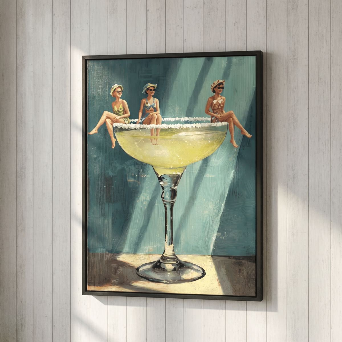 Salt Rim Retro Martini Glass Print – Framed Cocktail Bar Wall Art – side angle showing texture
