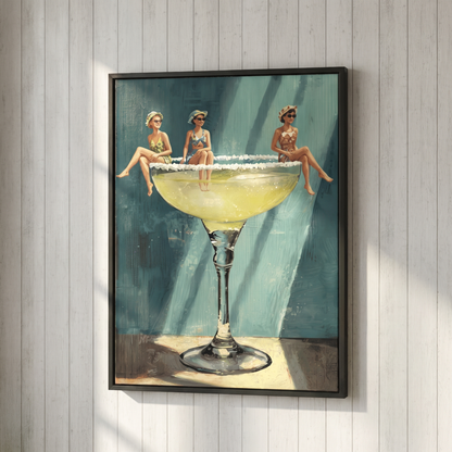Salt Rim Retro Martini Glass Print – Framed Cocktail Bar Wall Art – side angle showing texture