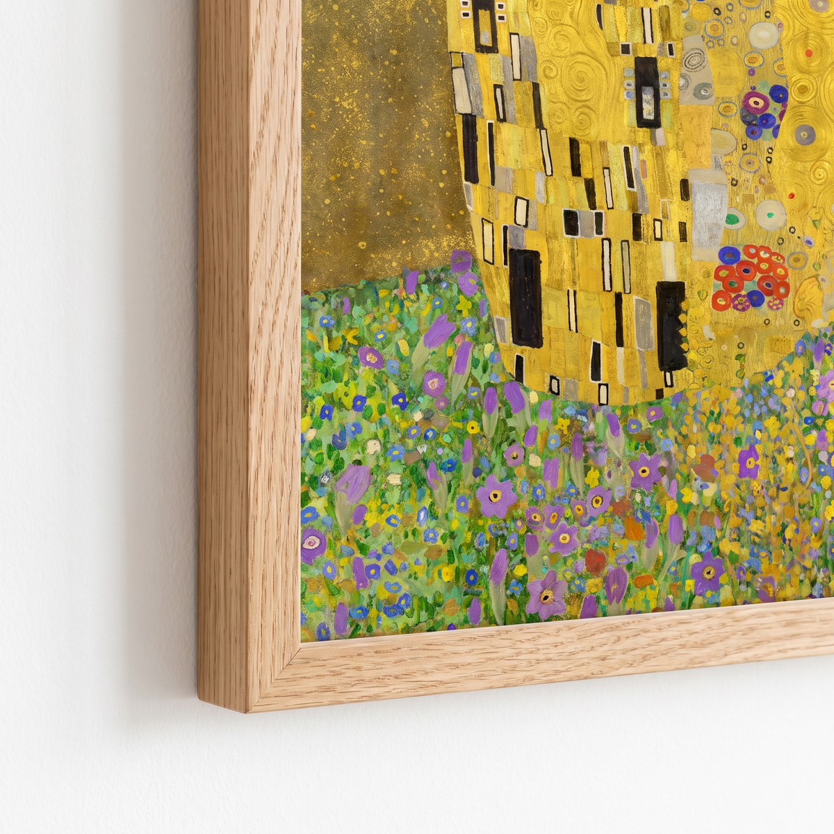 The Kiss by Gustav Klimt – Framed Gold Art Nouveau Art Print – close-up detail