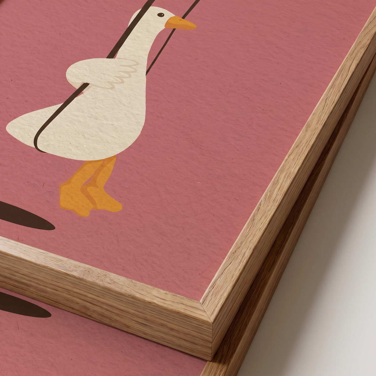 Swinging Goose Whimsical Vintage-Style Print – Framed Wall Art – close-up detail