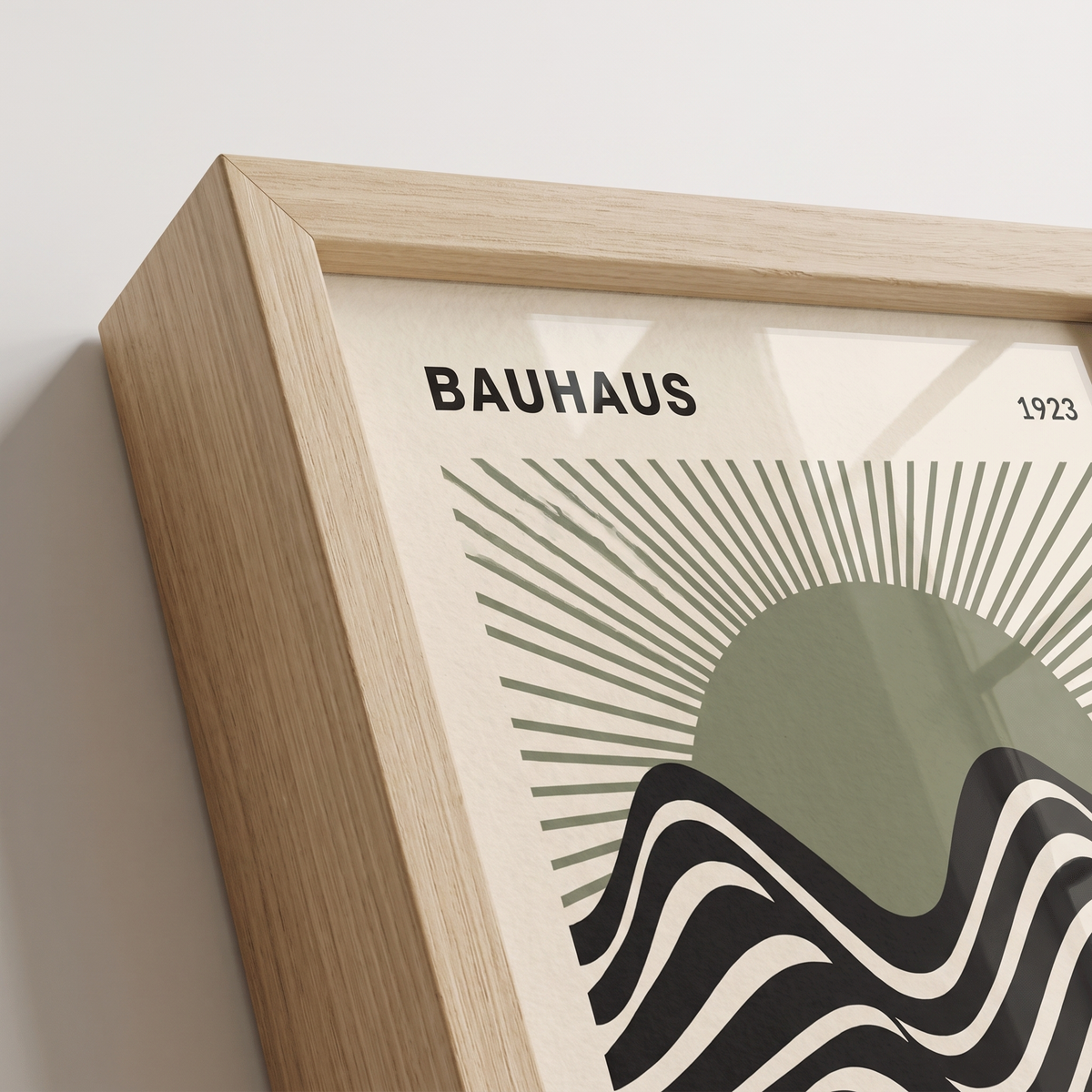 Green Bauhaus & Matisse-Style Prints Set of 3 – Framed Wall Art Trio – close-up detail