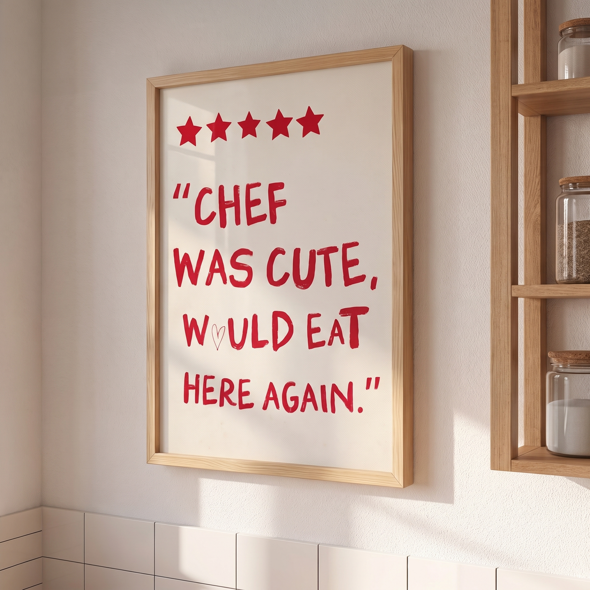 Chef Was Cute Would Eat Here Again Kitchen Print – Framed Wall Art – side angle showing texture
