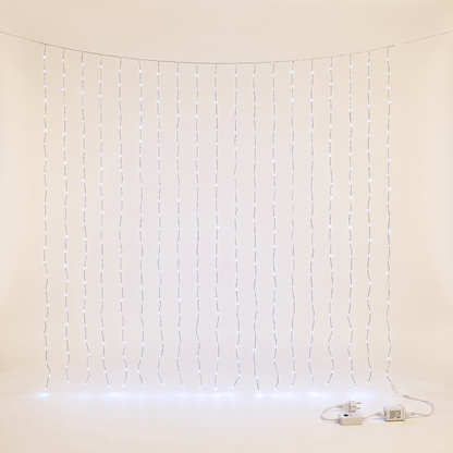 Cool White LED Curtain Christmas Lights – 6m x 3m, 600 LED – studio view
