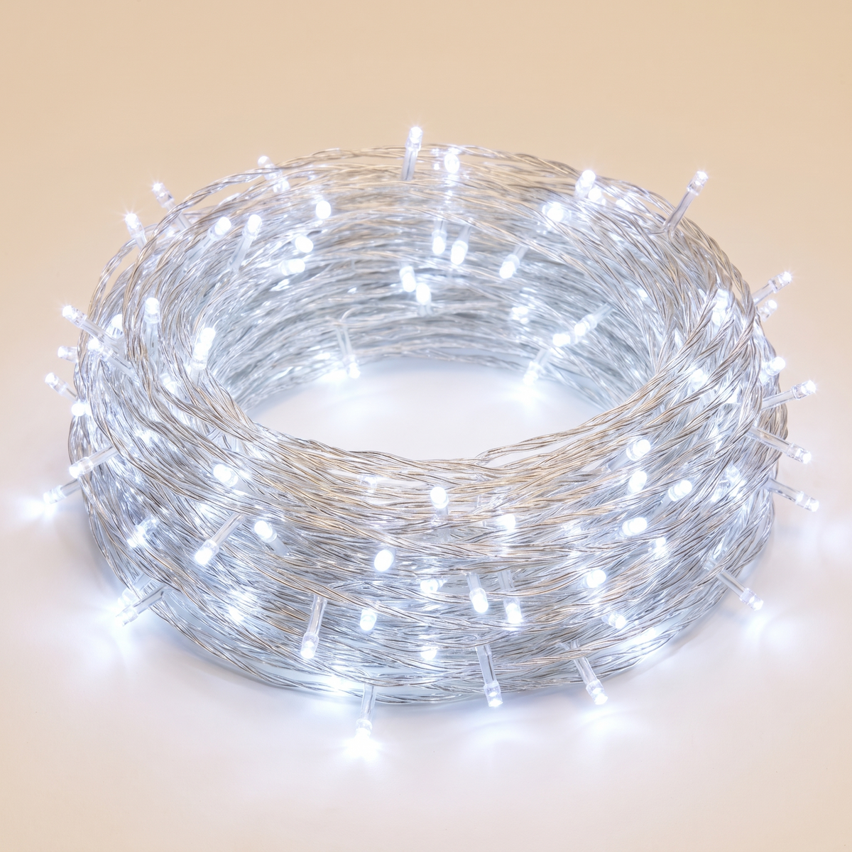 Cool White LED String Christmas Lights – 100m, 500 LED – studio view