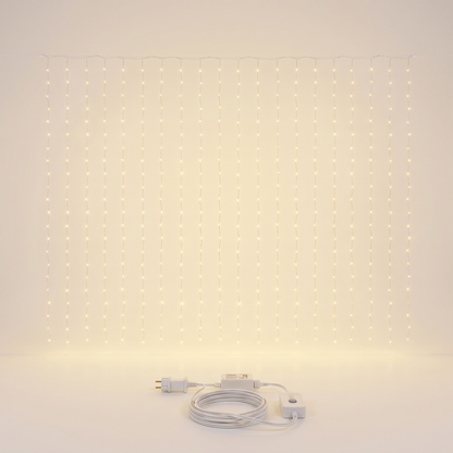 Warm White LED Curtain Christmas Lights – 6m x 3m, 600 LED – studio view