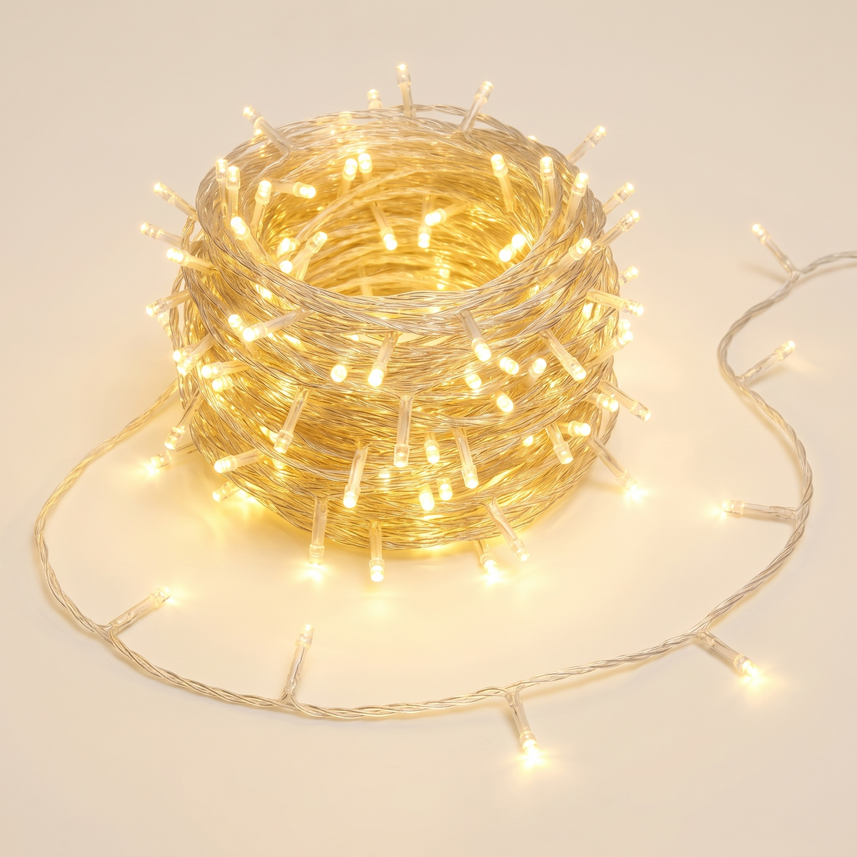 Warm White LED String Christmas Lights – 100m, 500 LED – studio view