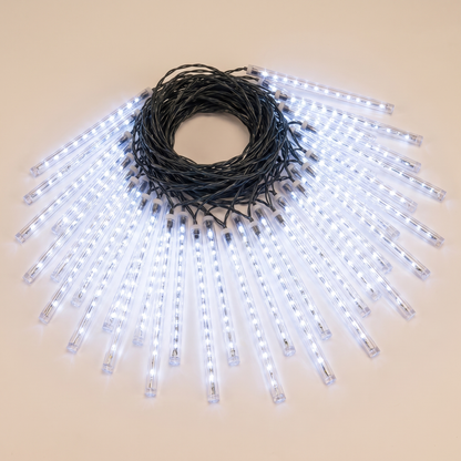 Cool White Falling Icicle Christmas Lights – 12m, 960 LED – studio view