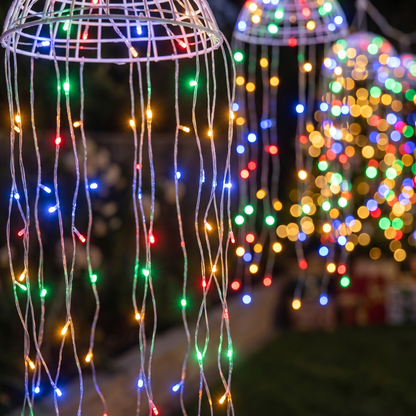 Multicolour Solar Jellyfish Christmas Lights – Set of 4, 224 LED – close-up of the cascading multicolour LEDs