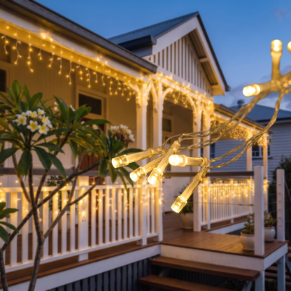 Warm White LED Fairy Christmas Lights – 40m, 400 LED – close-up of the glowing LEDs