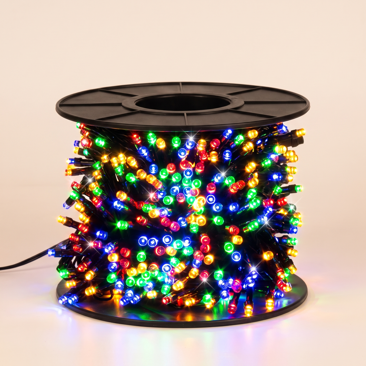 Multicolour Fairy Christmas Lights on Reel – 69.9m, 1000 LED – studio view