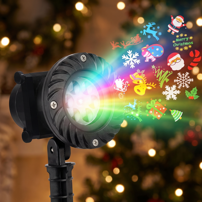 Multicolour Christmas Projector Light – 12 Festive Designs – close-up of the projector and patterns