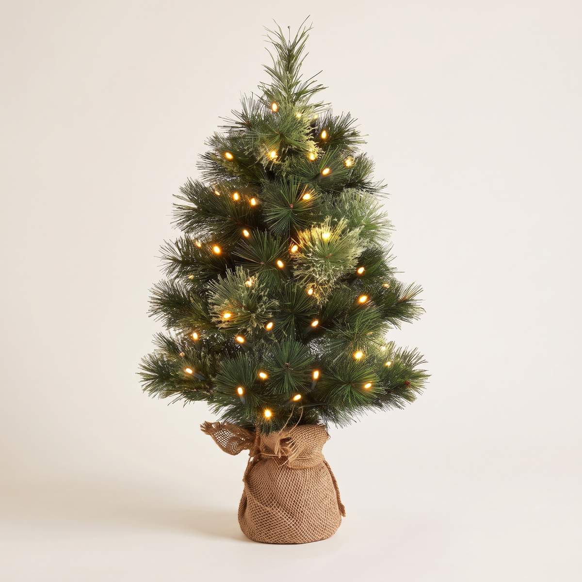 Pre-Lit Mini Christmas Tree with Linen Base – 60cm, 50 LED – studio view