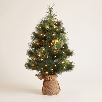 Pre-Lit Mini Christmas Tree with Linen Base – 60cm, 50 LED – studio view
