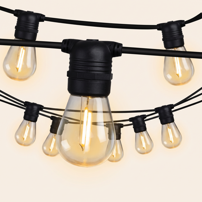 Warm White LED Festoon Christmas String Lights – 14m, 10 Bulbs – studio view