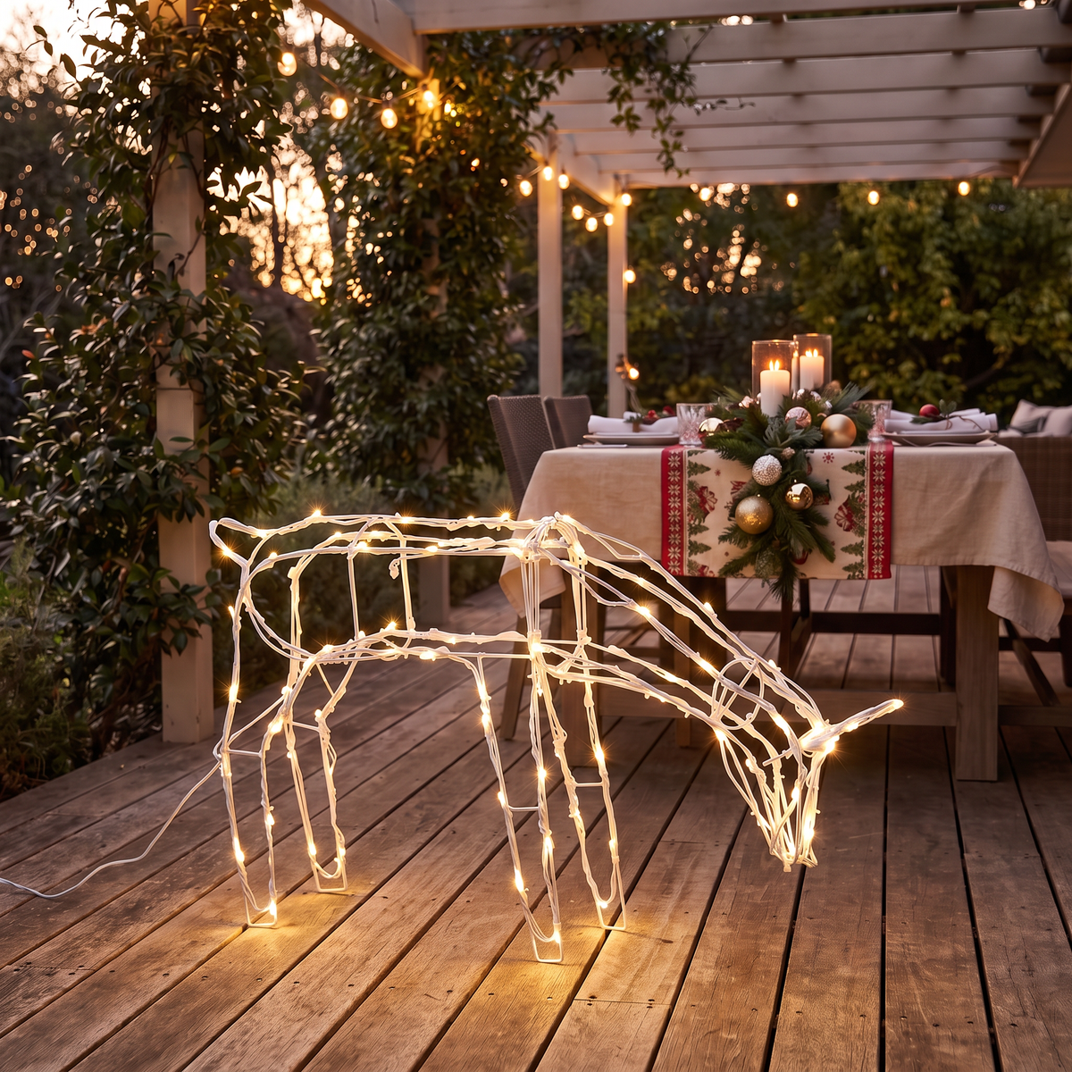 Solar LED Standing Reindeer Christmas Decoration – 60cm – close-up of the glowing LEDs