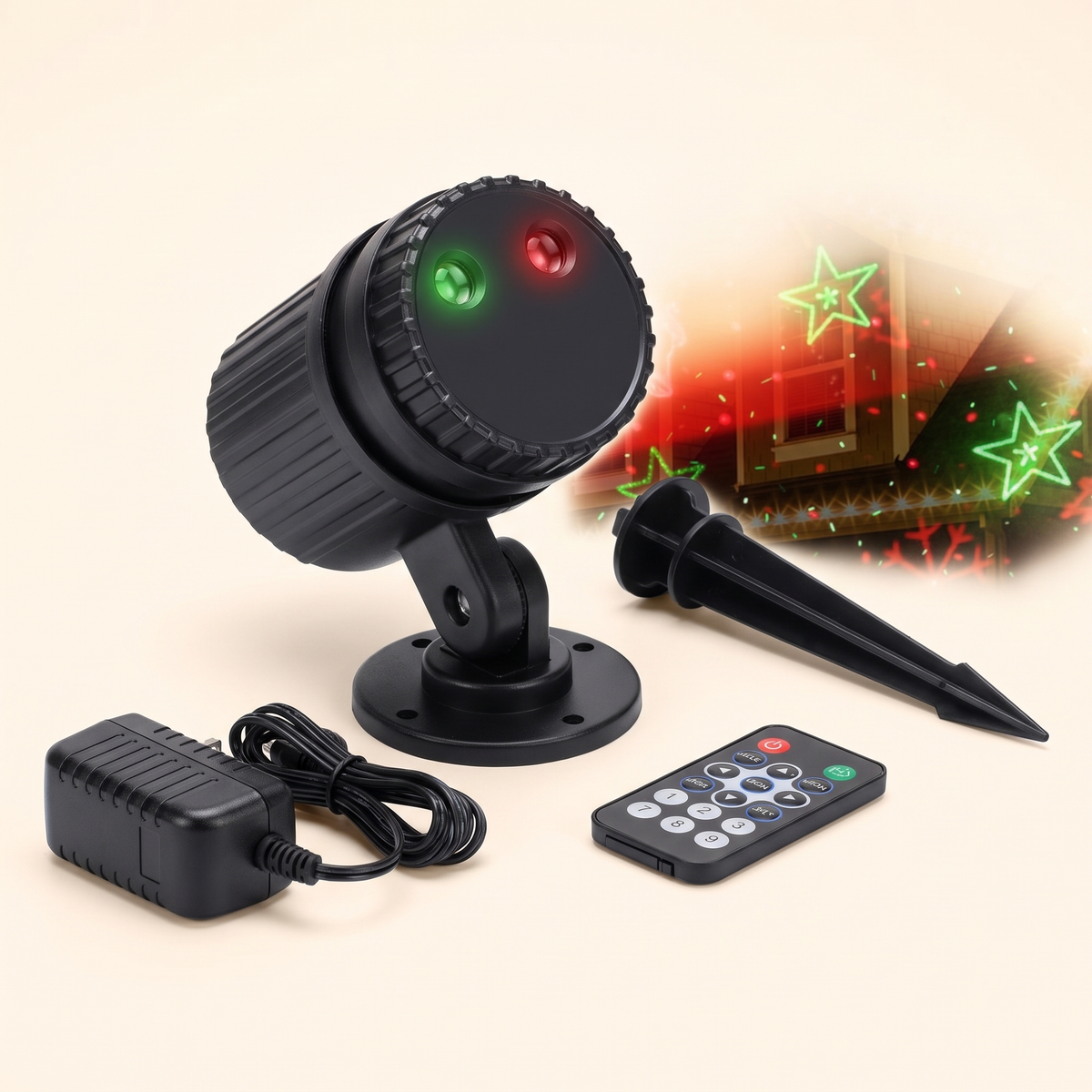 Red & Green Christmas Laser Light Projector – Remote Control – studio view