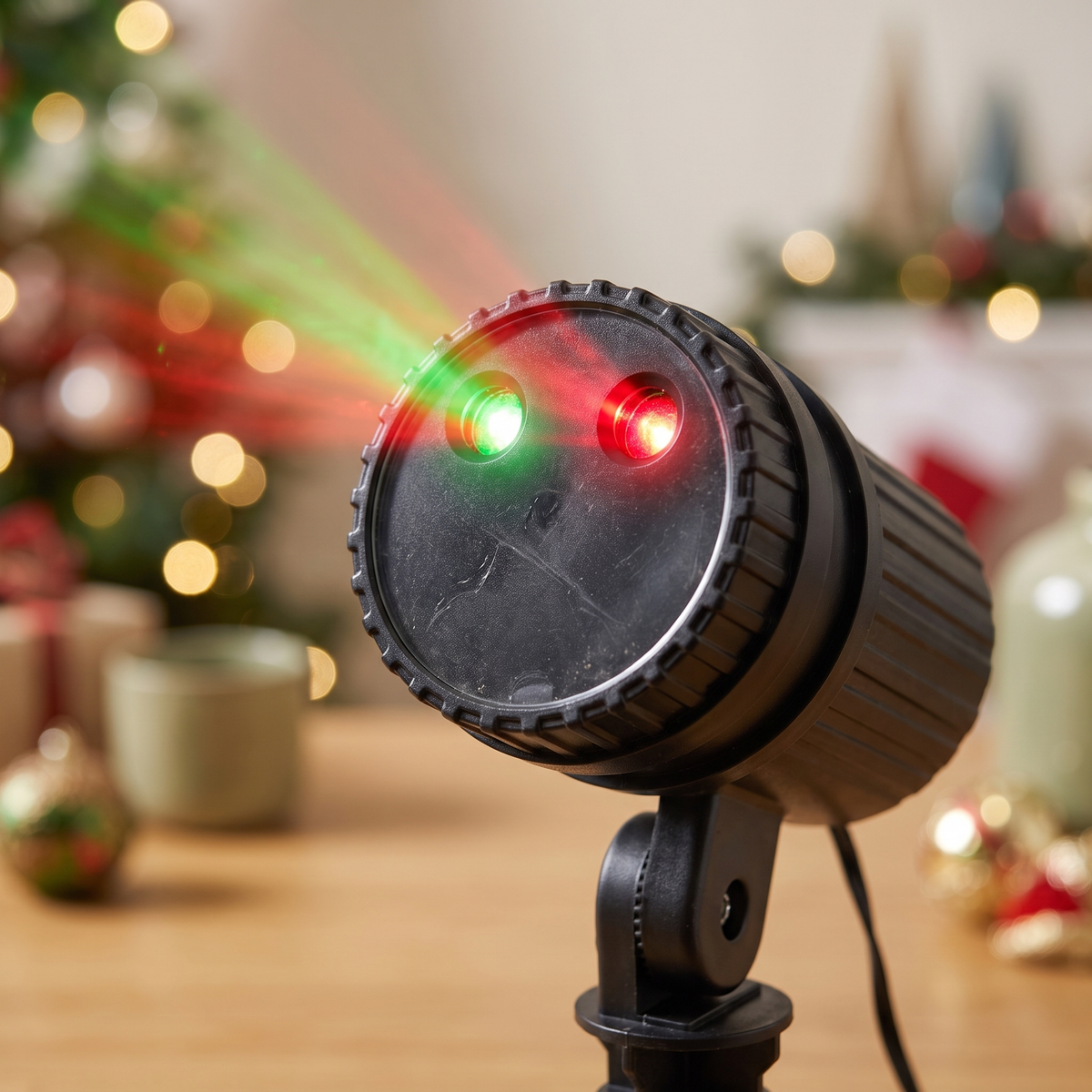 Red & Green Christmas Laser Light Projector – Remote Control – close-up of the laser projector