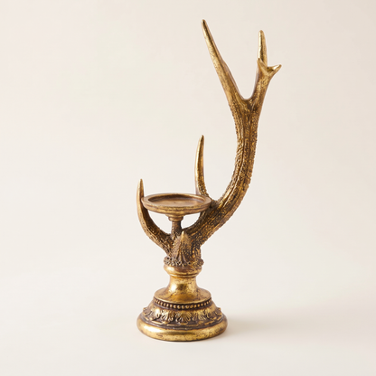 Antique Gold Stag Antler Pillar Candle Holder – 42cm – studio view
