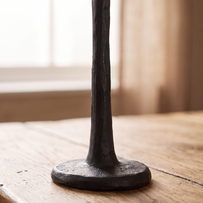 Matte Black Forged Iron Taper Candle Holder – Small, 24cm – close-up of the forged iron finish