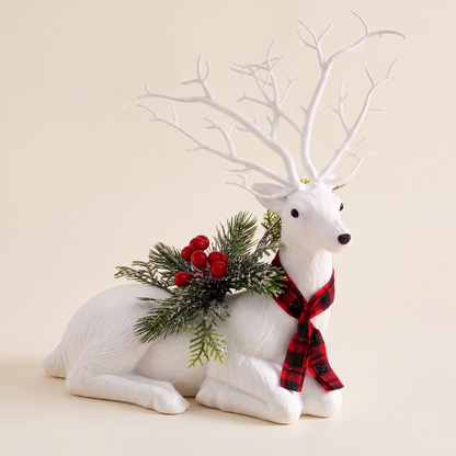 White Glitter Resting Reindeer Christmas Decoration – 32cm – studio view