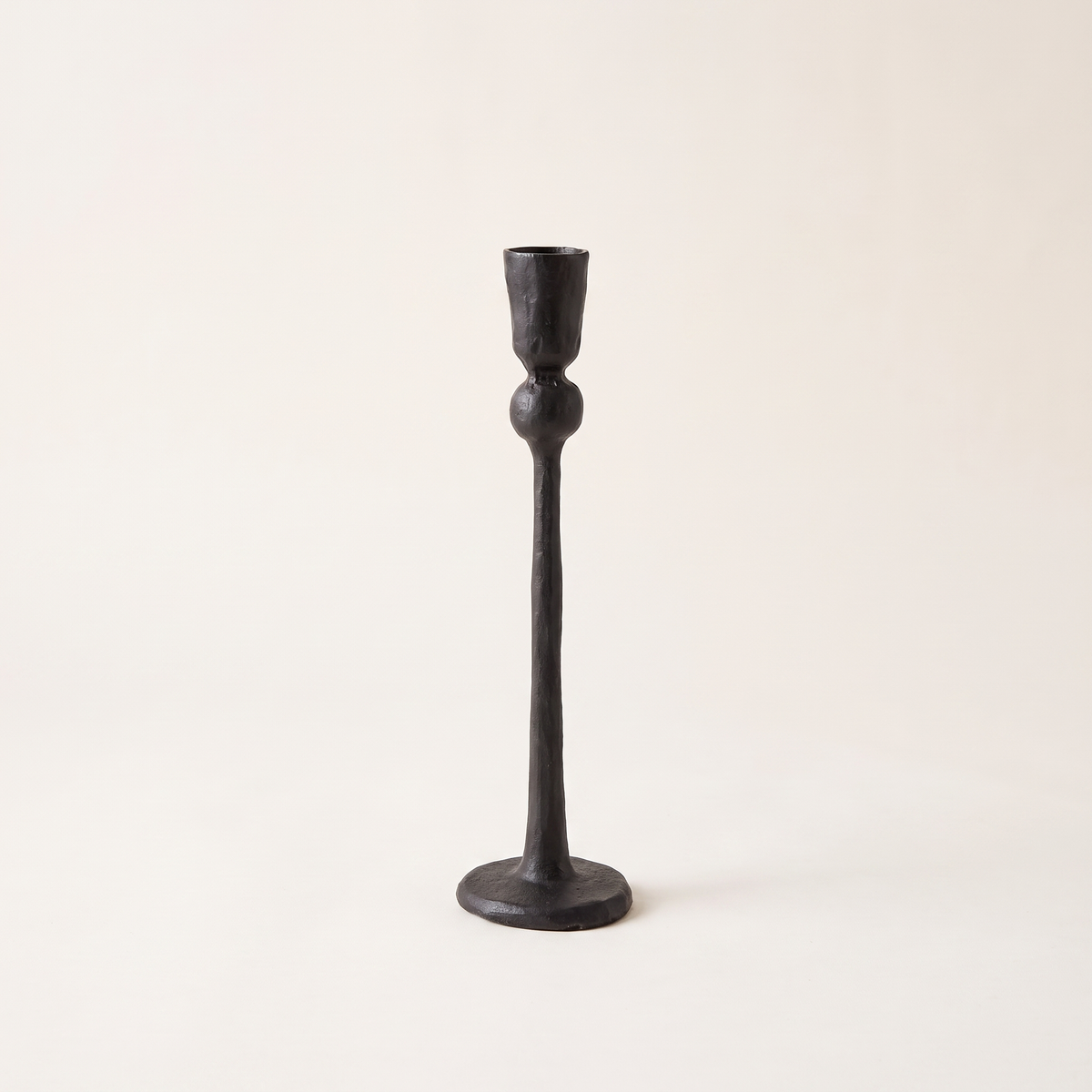 Matte Black Forged Iron Taper Candle Holder – Small, 24cm – studio view