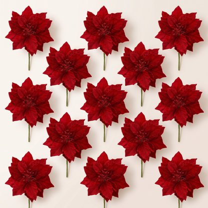 Red Poinsettia Christmas Tree Flowers – Set of 14, 25cm – studio view