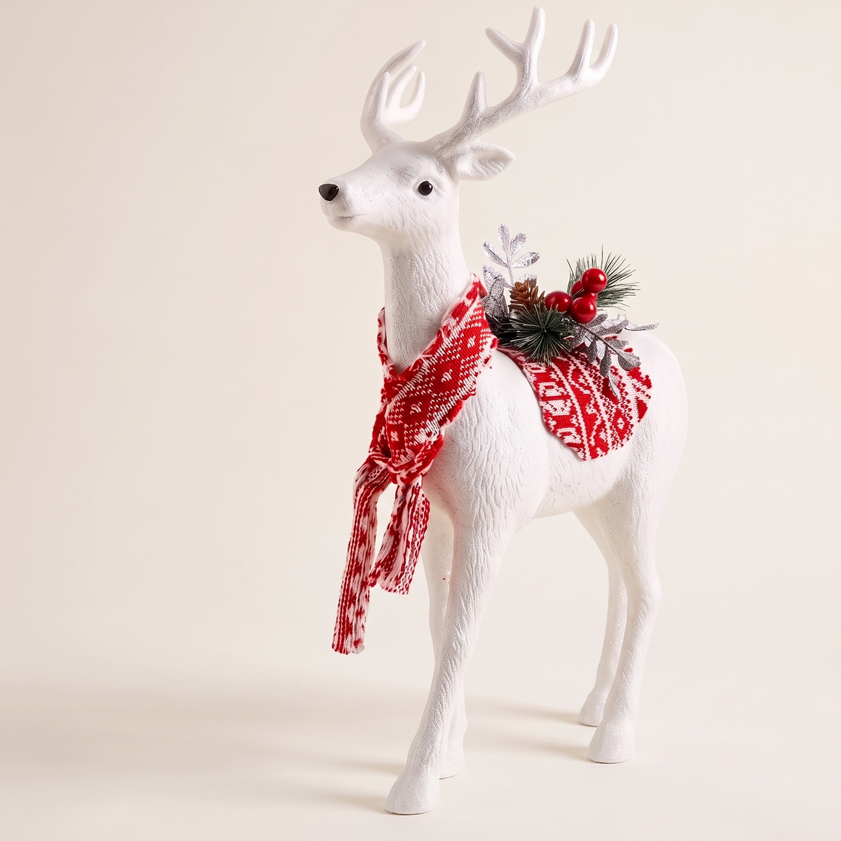 White Glitter Standing Reindeer Christmas Decoration – 45cm – studio view