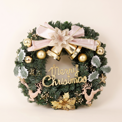 Green Decorated Christmas Wreath with Gold Baubles – 60cm – studio view
